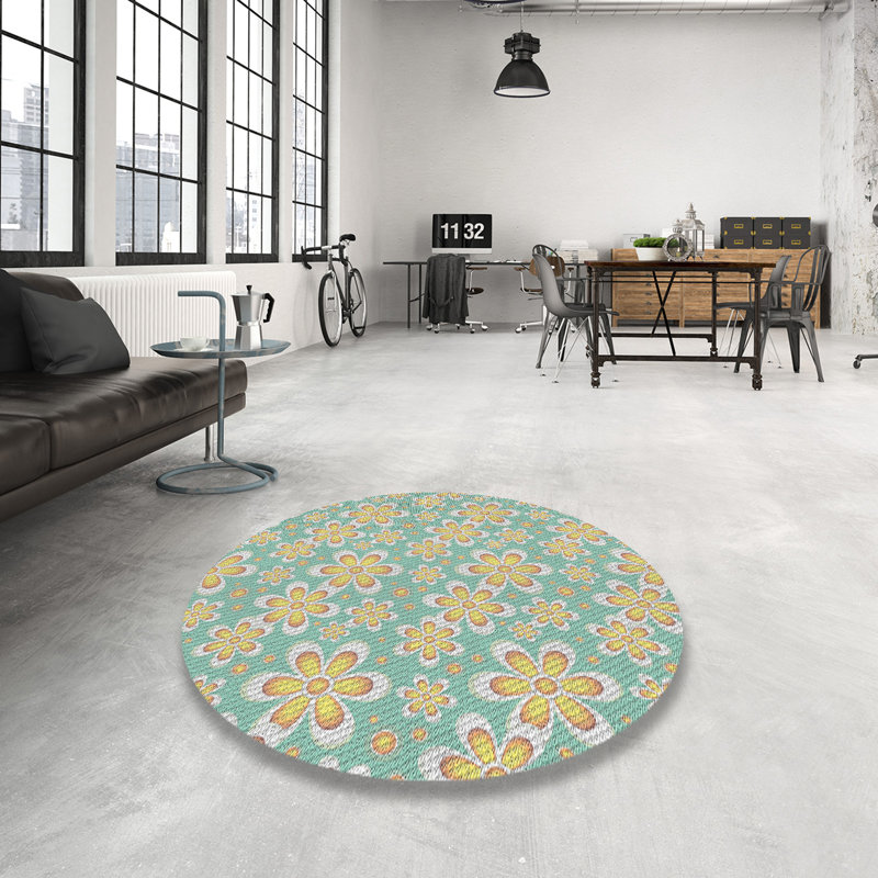 Tapis vert à motif floral Selin, Rond 6 pi
