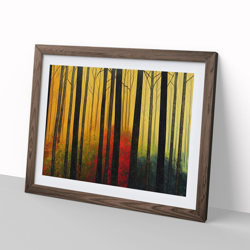 Exciting Autumn Forest - Single Picture Frame Painting, 25cm H x 34cm W x 2cm D, Walnut