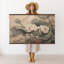 Tenture murale Lotus Blossom - reproduction d'une toile botanique asiatique rétro avec crochets en bois-117514873
