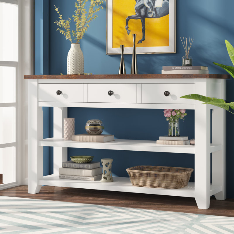 Console en bois massif 48,82 po Ronda, Marron, Blanc