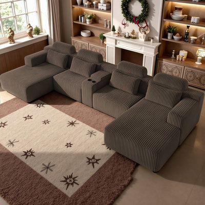 Canapé modulaire en velours de luxe avec méridienne et porte-gobelets