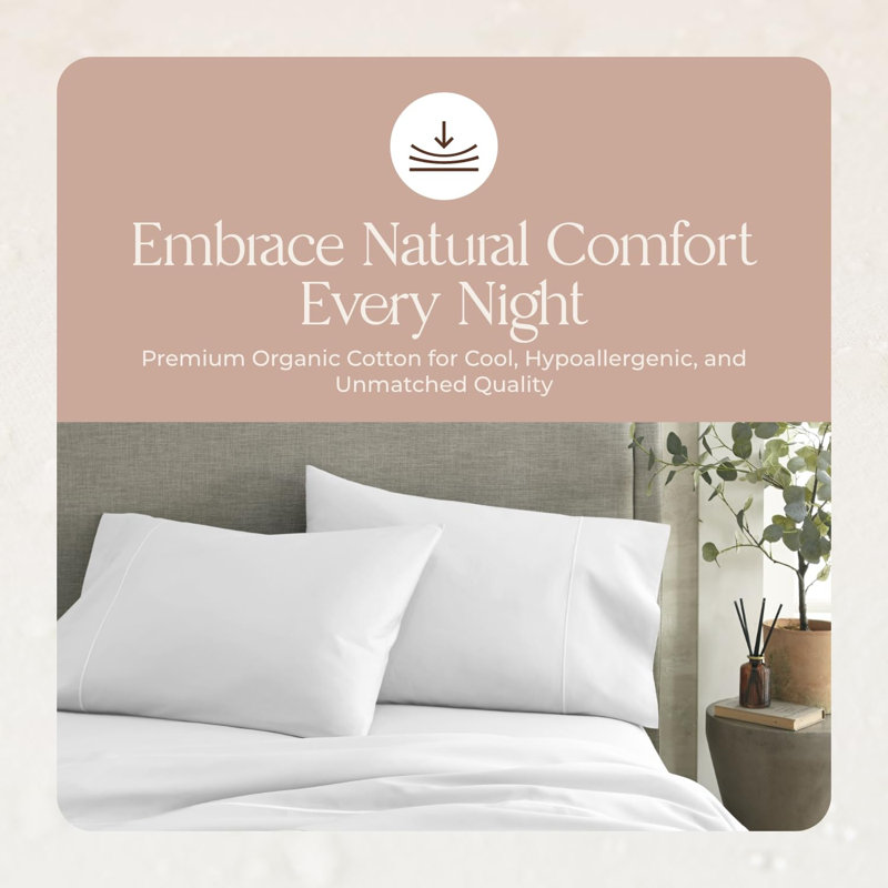 Organic Full Fitted Sheet Only Deep Pocket - 100% Organic Cotton Sheets With Soft Breathable 500 Thread Count Sateen Weave Gots & Fairtrade Certified - Fitted Bed Sheets Only (White, Full)
