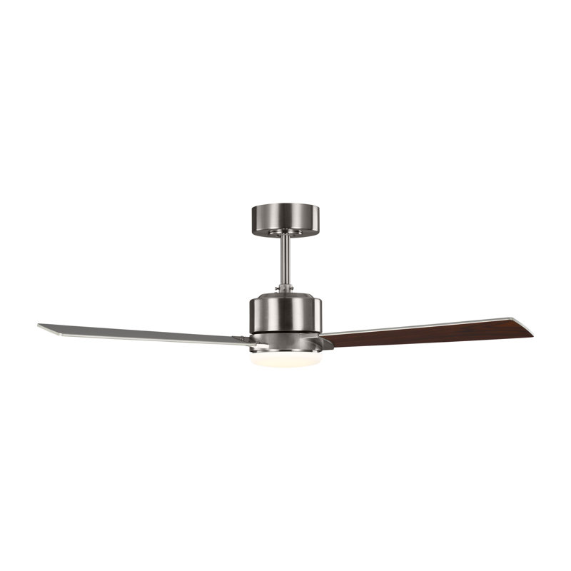 Rozzen Downrod Ceiling Fan, Silver/Walnut, 44", Brushed Steel