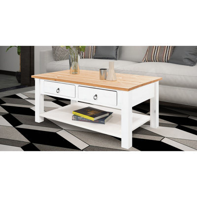 Embry Solid Wood Four Leg Coffee Table with Storage