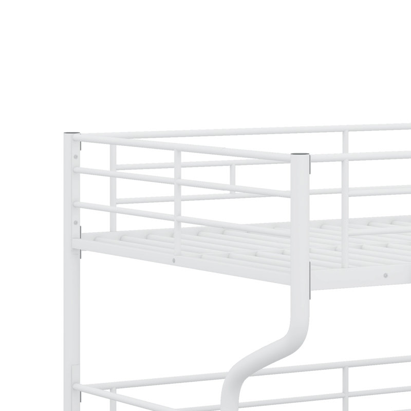 Metal Triple Bunk Bed For 3 Person, Full XL Over Twin XL Over Queen Size Bunk Bed With Long And Short Ladder, White