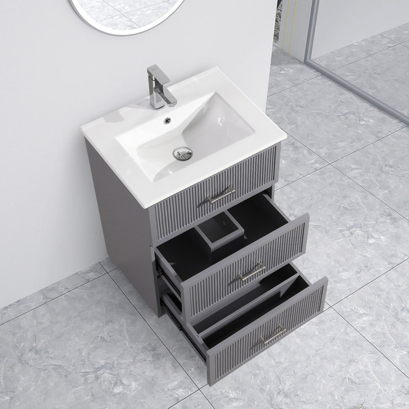 Ensemble de meuble-lavabo de salle de bain 24 po avec lavabo en céramique 24 po, armoire de rangement autoportante moderne avec 2 tiroirs