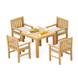 4 Seats 5 Pcs Grade-A Teak Wood Dining Set: 36" Square Table And 4 Devon Arm Chairs #11DV0804