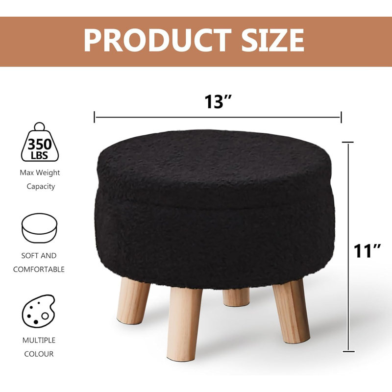 Tabouret d'appoint en bois avec rangement, Noir