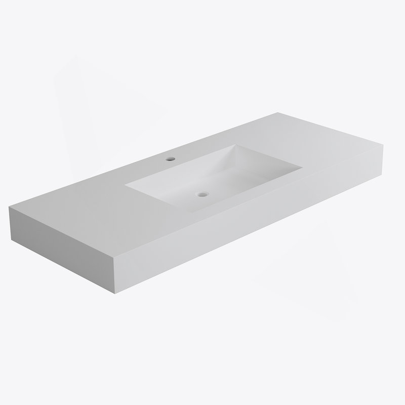 Lavabo de salle de bain à surface solide en pierre de pierre, Blanc mat