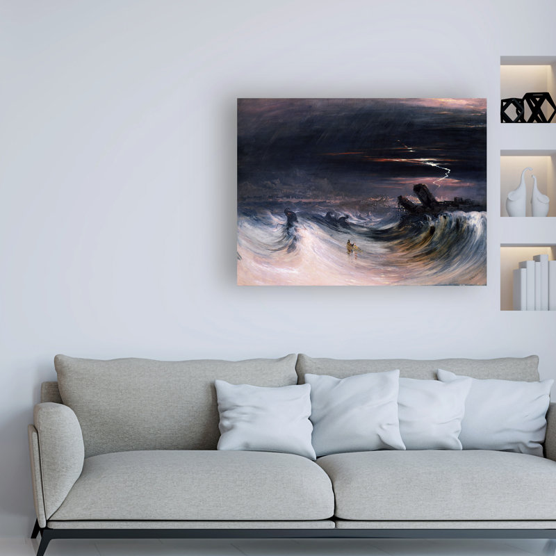 Reproduction d’art sur toile tendue « destruction de pneu » par John Martin, H 35 po x l 47 po x P 2 po