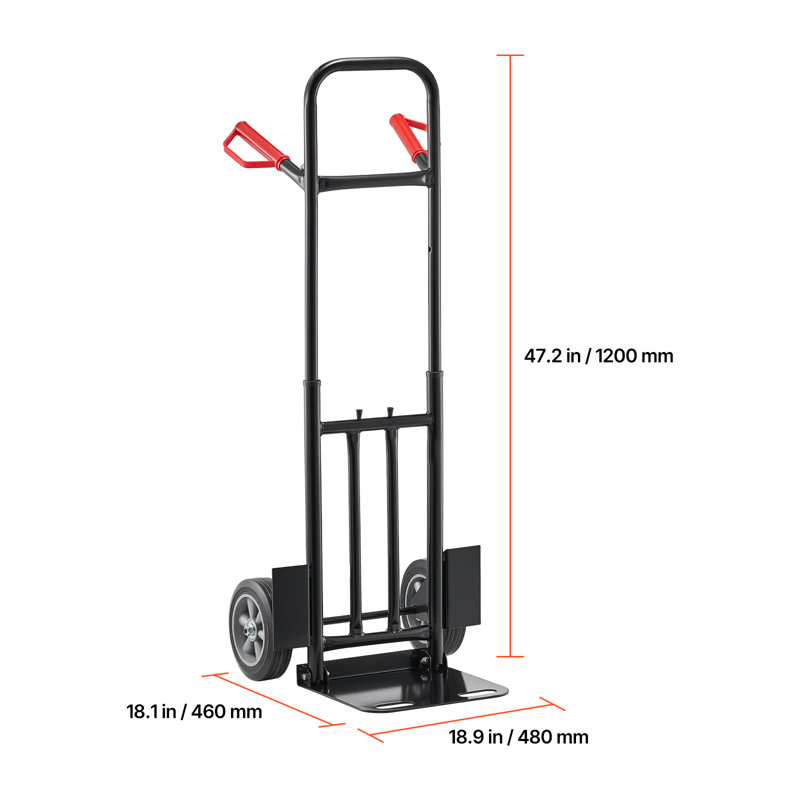 Hand Truck, 600 lbs Load Capacity, Heavy-Duty Hand Truck Dolly with Wheels & Telescoping Handle, Portable Trolley Dolly with Tie-down Strap for Moving Home, Office, Warehouse, Supermarket
