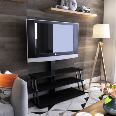 Le meuble télé en verre et à hauteur réglable s'adapte aux téléviseurs de 32 à 65 pouces avec fonction pivotante trempée pour une taille compacte