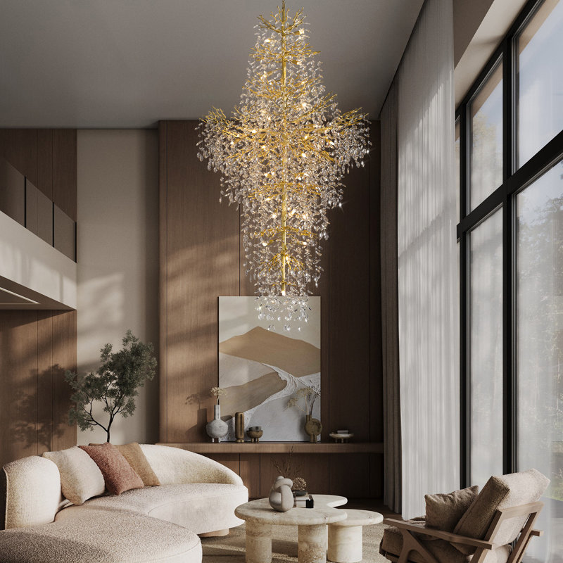 Lustre luxueux en cristal à deux niveaux pour escalier K9, H 90,55 po x l 47,24 po x P 47,24 po, 2, 38 lumières