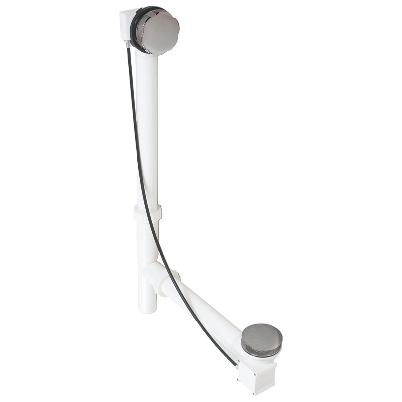 27" Cable Drive Pop-Up Bathtub Drain Trim with Poly Pipe Assembly and Rotary Overflow Cover, Stainless Steel