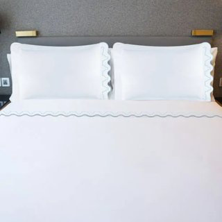 Imaginary Scallop 400TC Embroidery Cotton 4 Piece Sheet Set Fitted Sheet Fits Upto 16" Deep Pocket, Full / Double Sheet Set