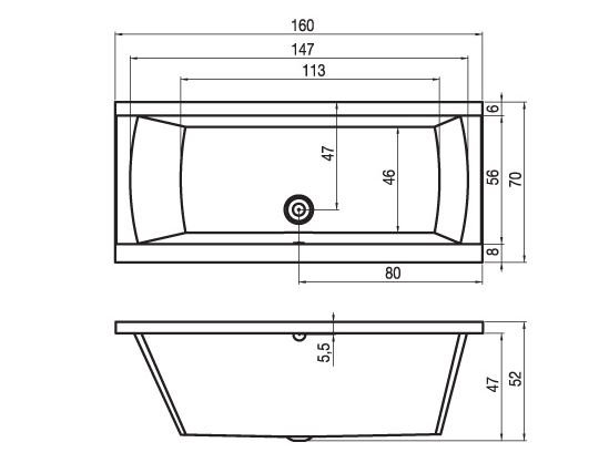 x Soaking Acrylic Bathtub, 75cm H x 170cm L x 80cm D