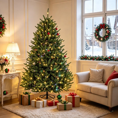 Arbre de Noël artificiel à charnière 6 pi, 43,3 po de diamètre x 72 po de hauteur, PVC et métal, 1 pièce