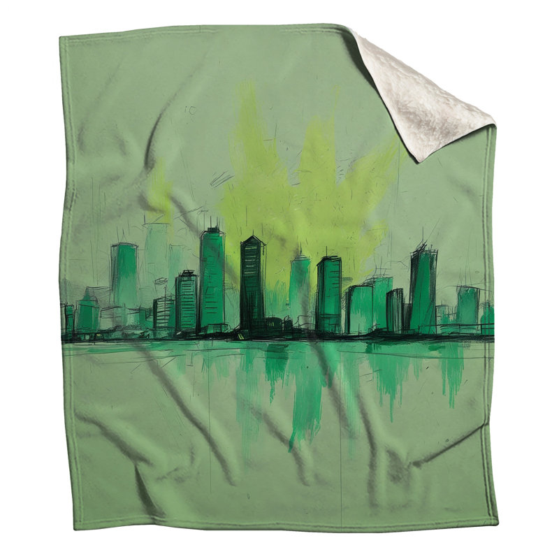 Couvertures vertes Illustration de paysage urbain, 50 po L x 60 po H