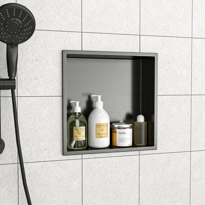Stainless Steel Shower Niche, Gunmetal Black, Gunmetal Black, 15" H x 13" W x 3.94" D