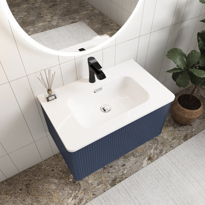 Meuble-lavabo flottant mural 36 po avec lavabo en céramique blanche