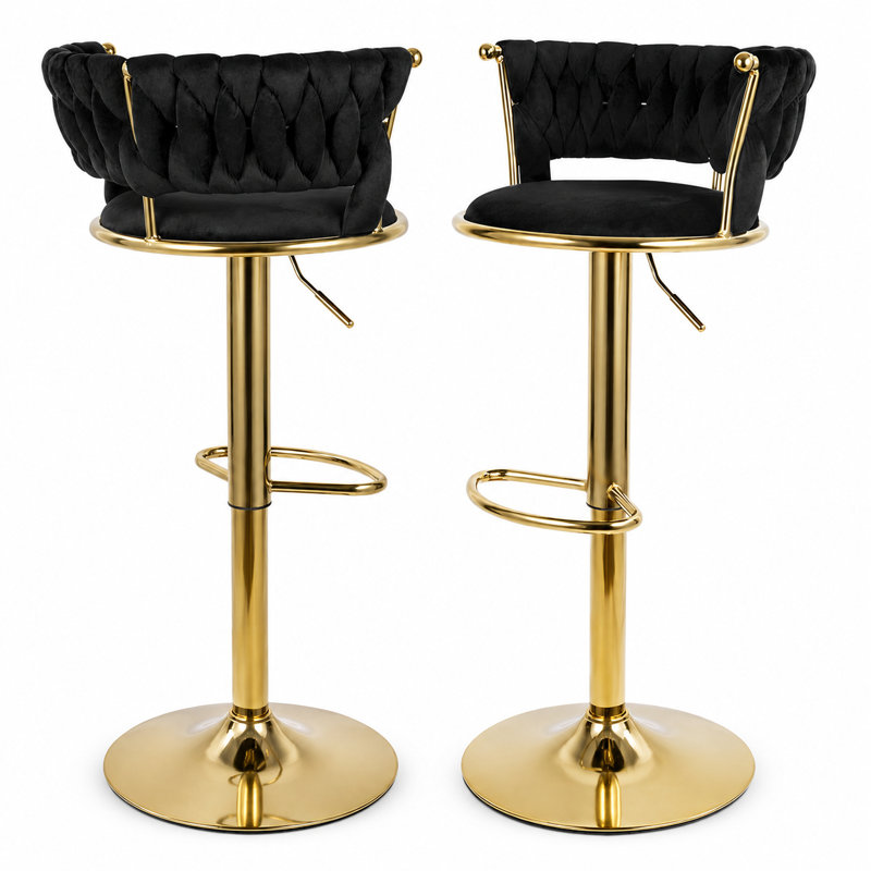 Velvet Adjustable Swivel Bar Stool, Black