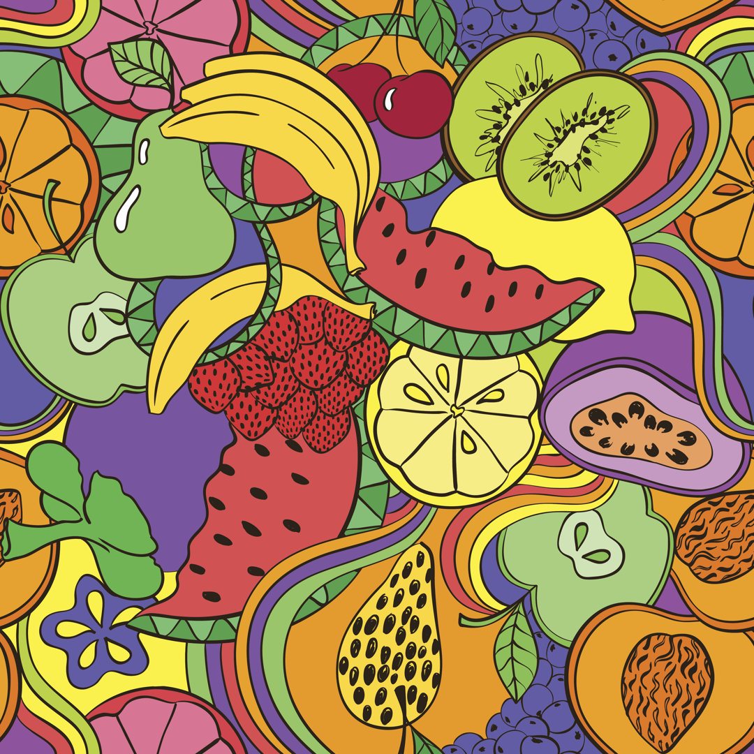 Fruit Seamless Pattern von Annykos - Grafik auf Leinwand - Wrapped Canvas