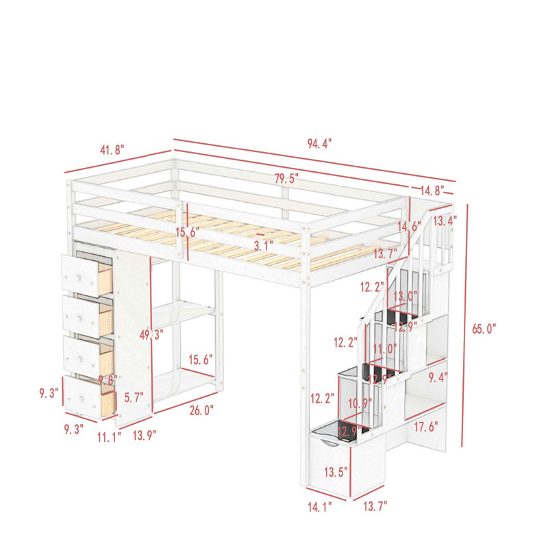 Lit mezzanine 4 tiroirs Gerld par Harriet Bee, gris