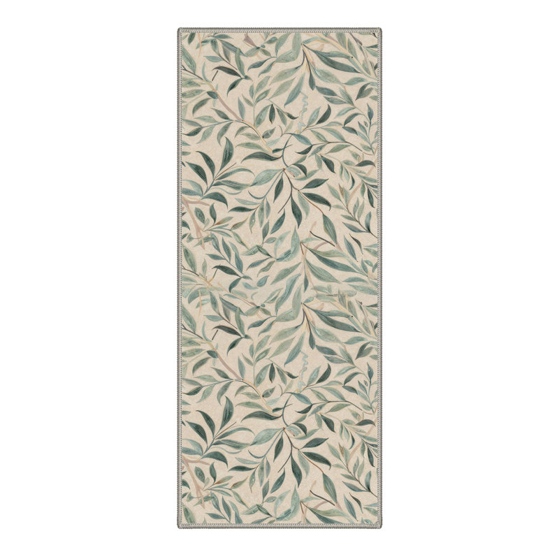 Abeyta Floral Machine Washable Green / Beige Indoor Area Rug with Non-Slip Backing, Runner 2'3" x 6'
