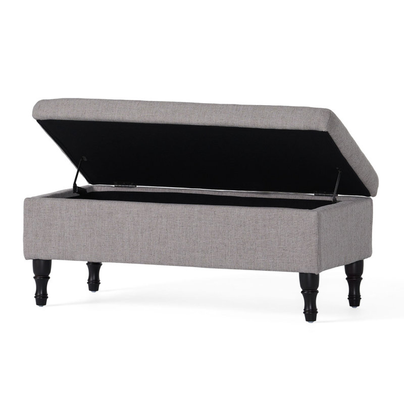 Repose-pieds de rangement rectangulaire capitonné de 40,94 po de largeur Higginbotham, Mélange de lin gris