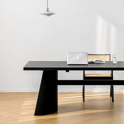 Solid Ash Wood Dining Table with Adjustable Feet.