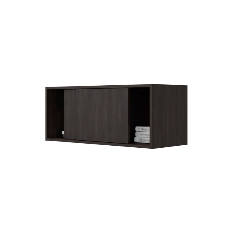 Armoire de rangement murale contemporaine avec porte coulissante et compartiments ouverts