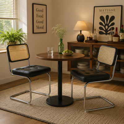 Faux Lather Rattan Cantilever Chairs With Chrome Legs(Set of 2)