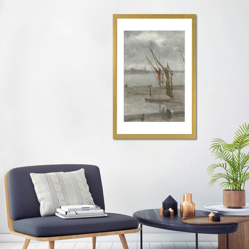 «Grey and Silver Chelsea Wharf», reproduction d'art mural, papier d'art encadré, 32 po x 24 po, Papier encadré, Doré