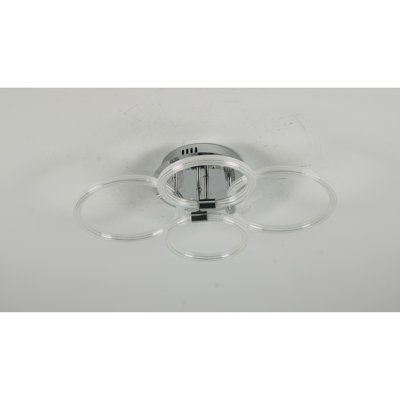 Modern LED Ceiling Light, Flush Mount Ceiling Light With Dimmable Remote Control, 6Rings Acrylic Ceiling Light Fixture For Bedroom, Living Room, Kitchen, Office Lamps (4 Heads)