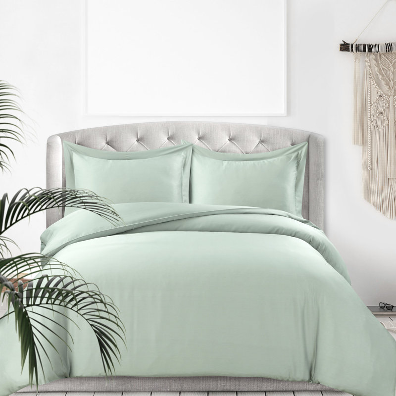 Rayon Sateen Duvet Cover, Sage Green, Queen Duvet Cover + 2 Shams