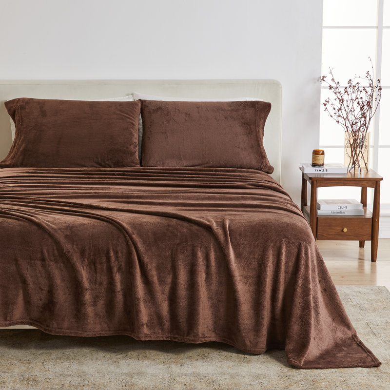 Ultra Soft Micro Plush Velvet Solid Sheet Sets, Chocolate Brown, King Sheet w/ 1 Fitted Sheet&2 Pillowcases