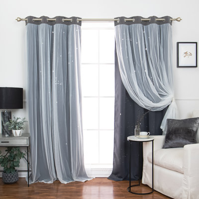 Trosky Night Sky Laser Punch Tulle Overlay Room Darkening Silver Grommet Curtains