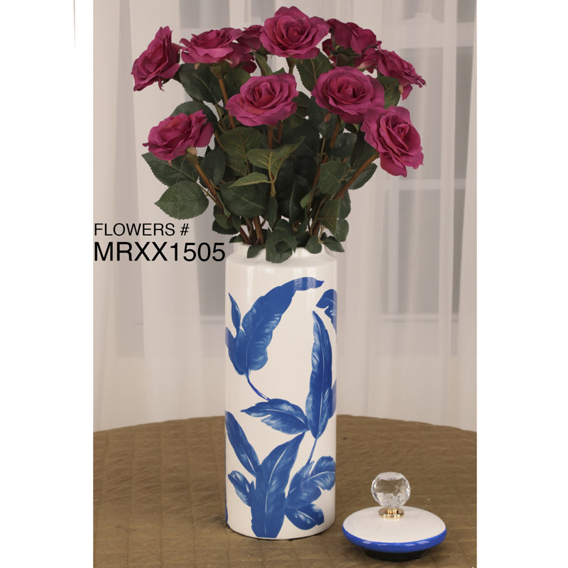 Ceramic Jar, Blue/White, 16" H x 4.75" W x 4.75" D