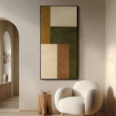 Extra Large Wall Art Fabric Print - Geometric Abstract Art Earthy Toned Geometric Pattern Contemporary Artwork Decor for Living Room or Bedroom - "Frame Assembly Required (Unfinished Frame)"