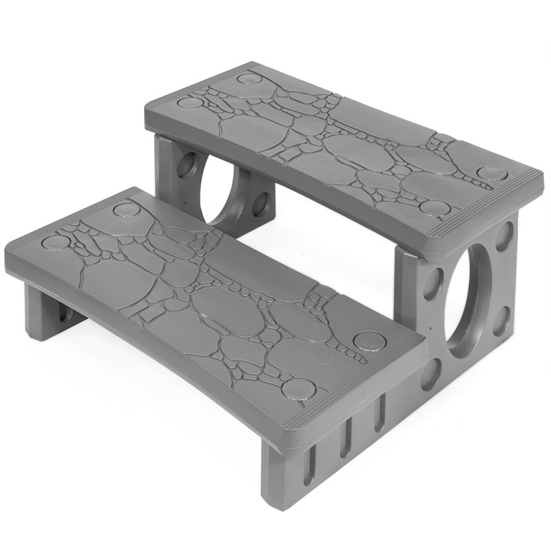 Gray Lightweight Polyethylene 2-Step Spa and Hot Tub Deck Steps