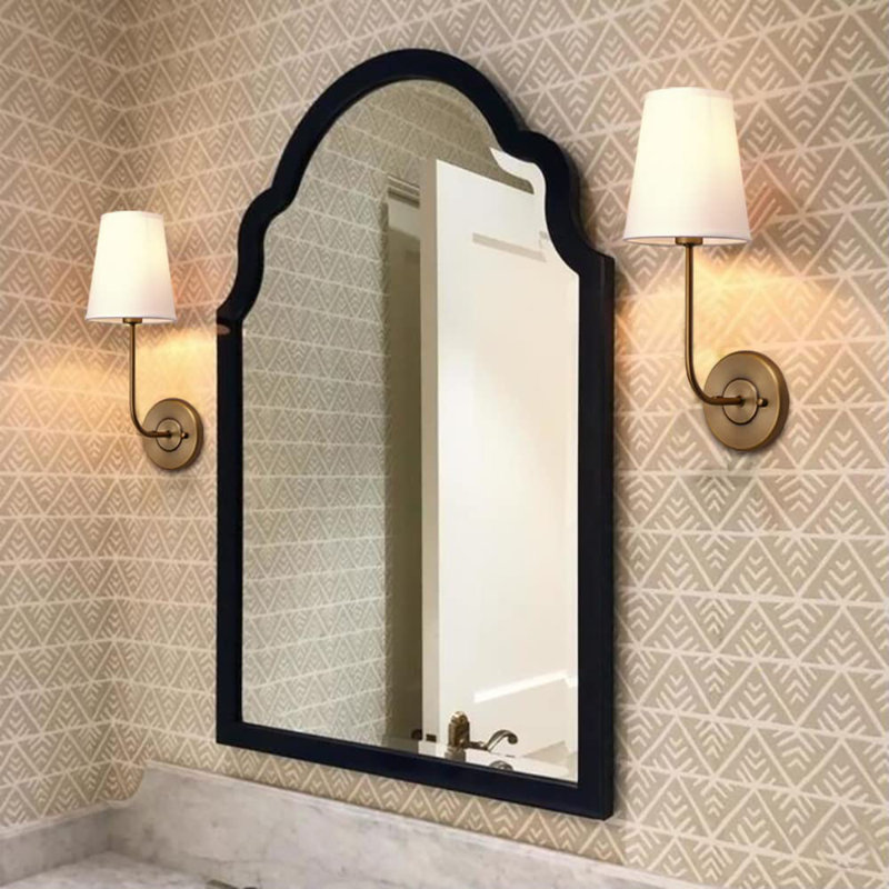 Set of 2 Antique Brass Wall Sconces with White Fabric Shades