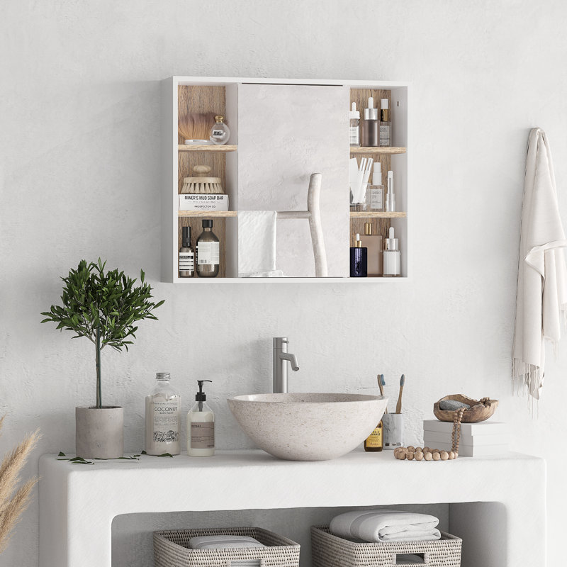 60mm W 49.4mm H Surface Framed Medicine Cabinet Mirror 6 Fixed