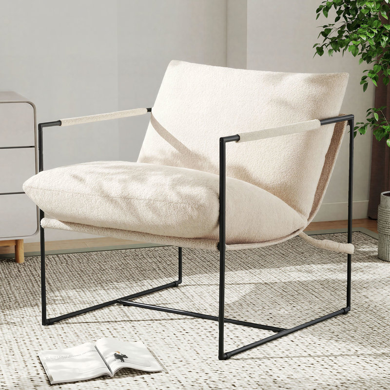 Chaise d'appoint rembourrée l 29 po avec structure en métal, Ivoire blanc