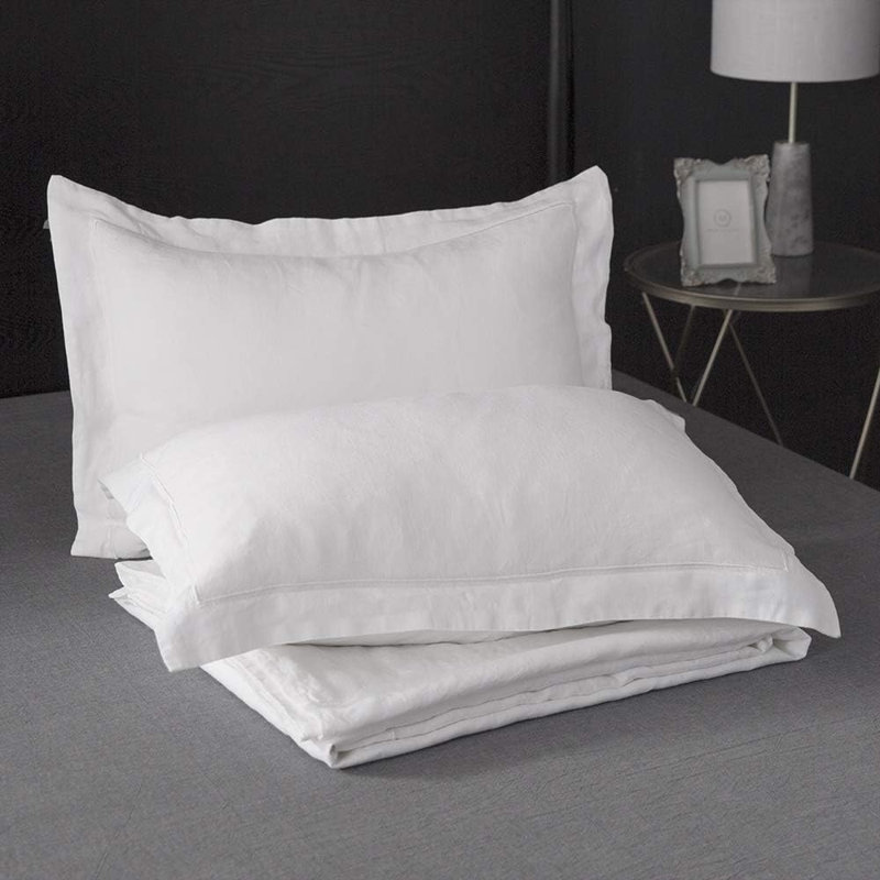 100% Linen Duvet Cover Set, White, California King Duvet Cover + 2 Shams