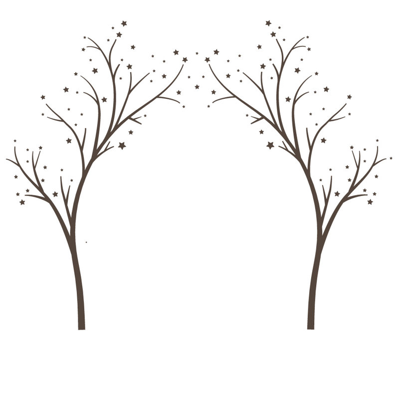 Décalcomanie murale arbres étoiles, H 80 po x l 99 po x P 0,01 po, Brun