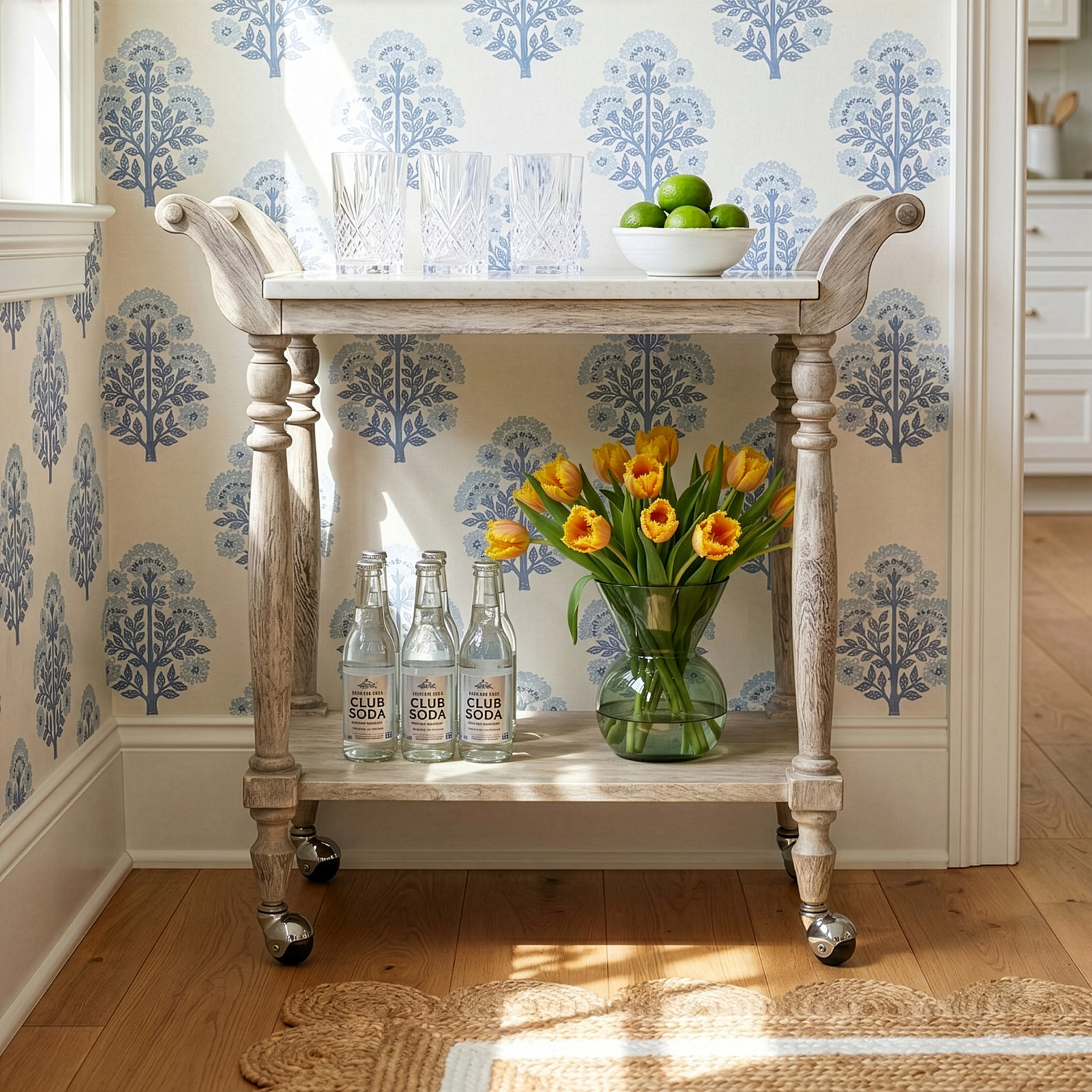 Aberdale Genuine Marble Bar Cart, Gray