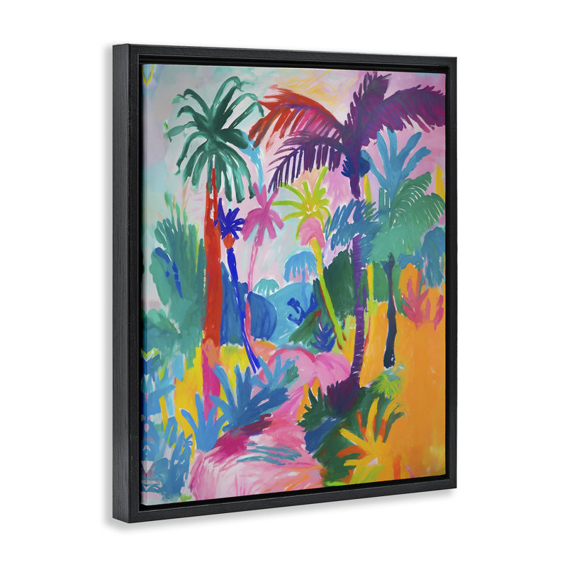 "Bold Palm Paradise", art mural encadré par Ramona Murdock, Cadre flottant noir de jais, H 21 po x l 17 po