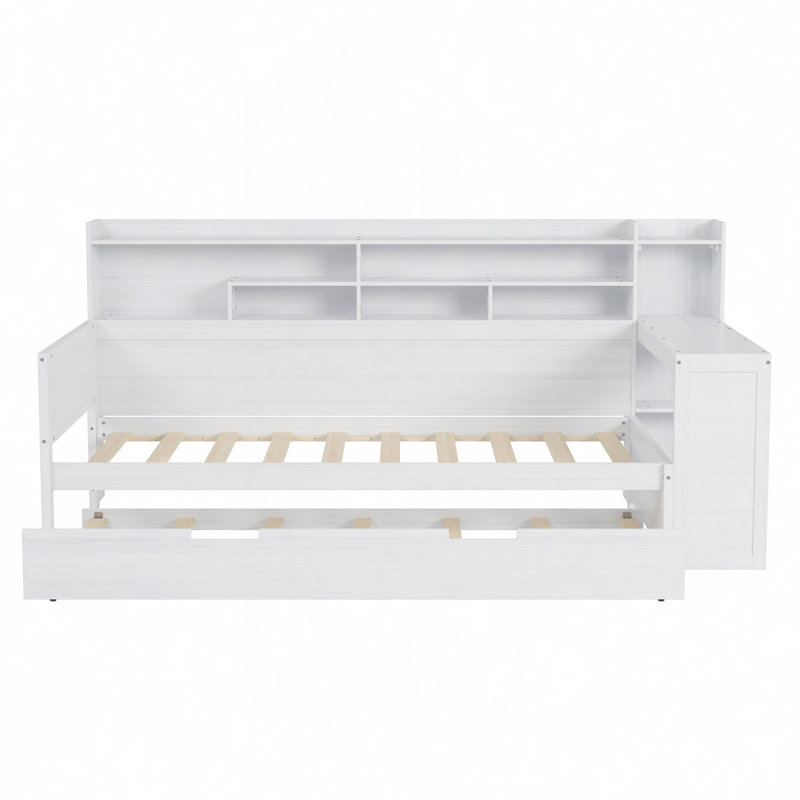 Multi-functional Daybed With Desk, Trundle And Bookcase, Twin, White