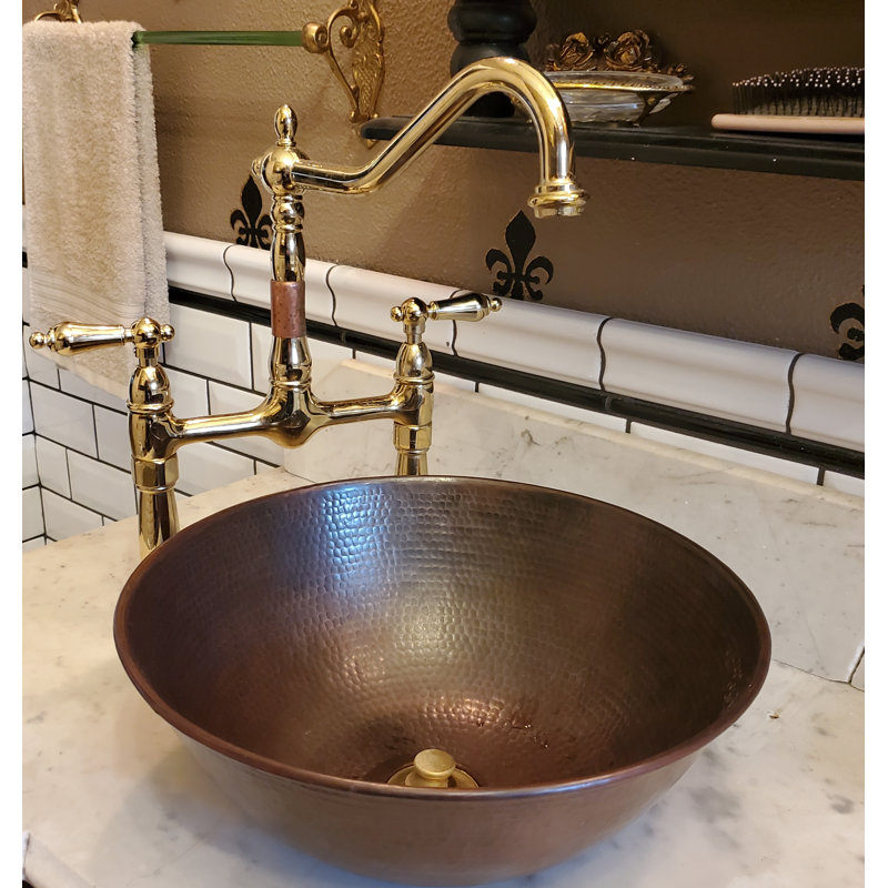 SimplyCopper 13 Inch Round Copper Vessel Sink - Hand-Hammered 18-Gauge Copper, Bucket Design, For Bathroom Vanity - View #8