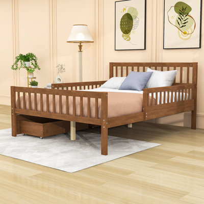 Wooden Platform Bed with Storage Drawers and Slats